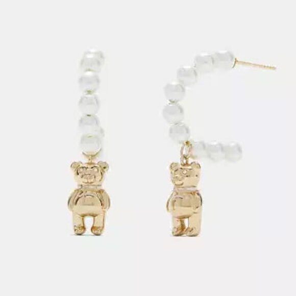 Coach Bear With Pearl Hoop Earrings - Picture 1 of 1
